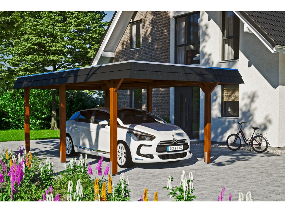 Garage bois 2 voitures HELSINKI 44mm - portes sectionnelles Garage bois 2 voitures HELSINKI 44mm - portes sectionnelles, Garage bois - Direct-abris