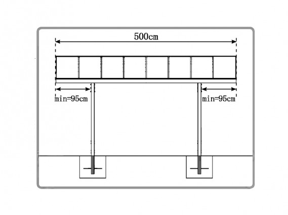 Plan d'un carport aluminium BOLTON autoportant sur 2 poteaux
