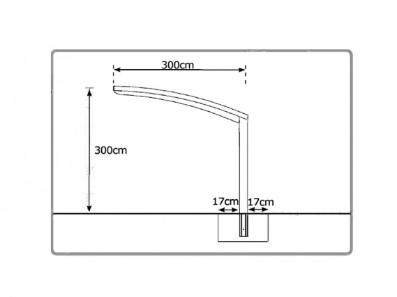 Plan de côté d'un carport aluminium BOLTON autoportant sur 2 poteaux