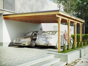 Carport 2 voitures autoporté en bois d'Europe du Nord lamellé collé - Lugo  - Maderland