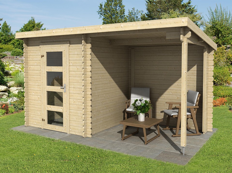Abri bois LINDOS 3m² avec auvent - 28mm