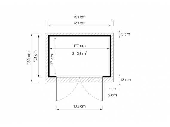plan et mesures de l'abri de jardin Midway  5m2