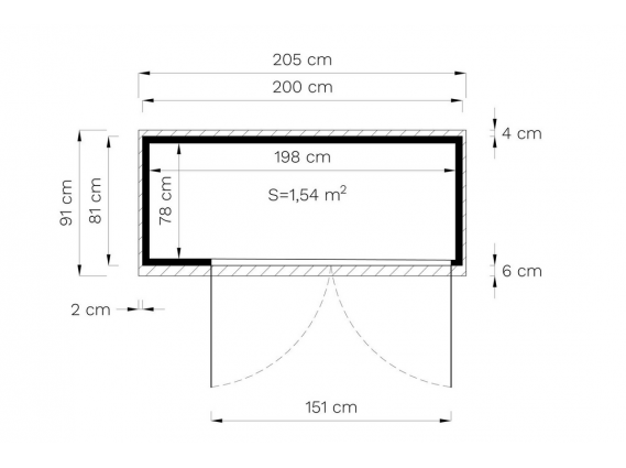 plan et mesures d'un coffre en bois pour vélo 200 x 82 cm