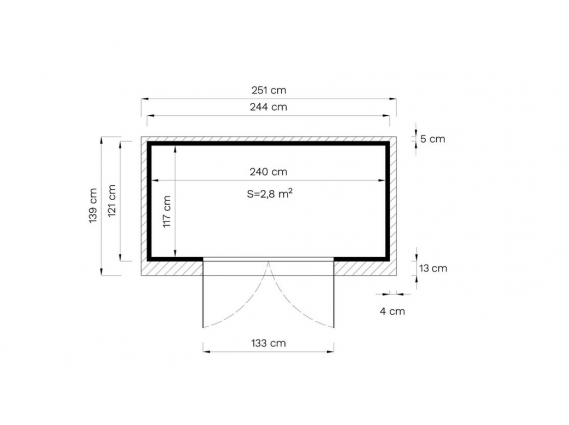 plan et mesures abri de jardin 2.96 m² à toit simple pente