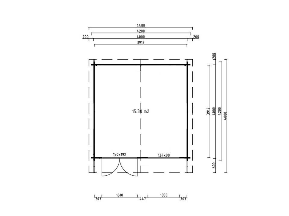 C Chalet Bois/Pod de 16m² (4X4m) fabriqué en épicéa de 44mm - Chalet Bois  BHE Abri de jardin/ Pod de 16 m2 fabriqué en épicéa massifs de 44 mm avec  sa couverture