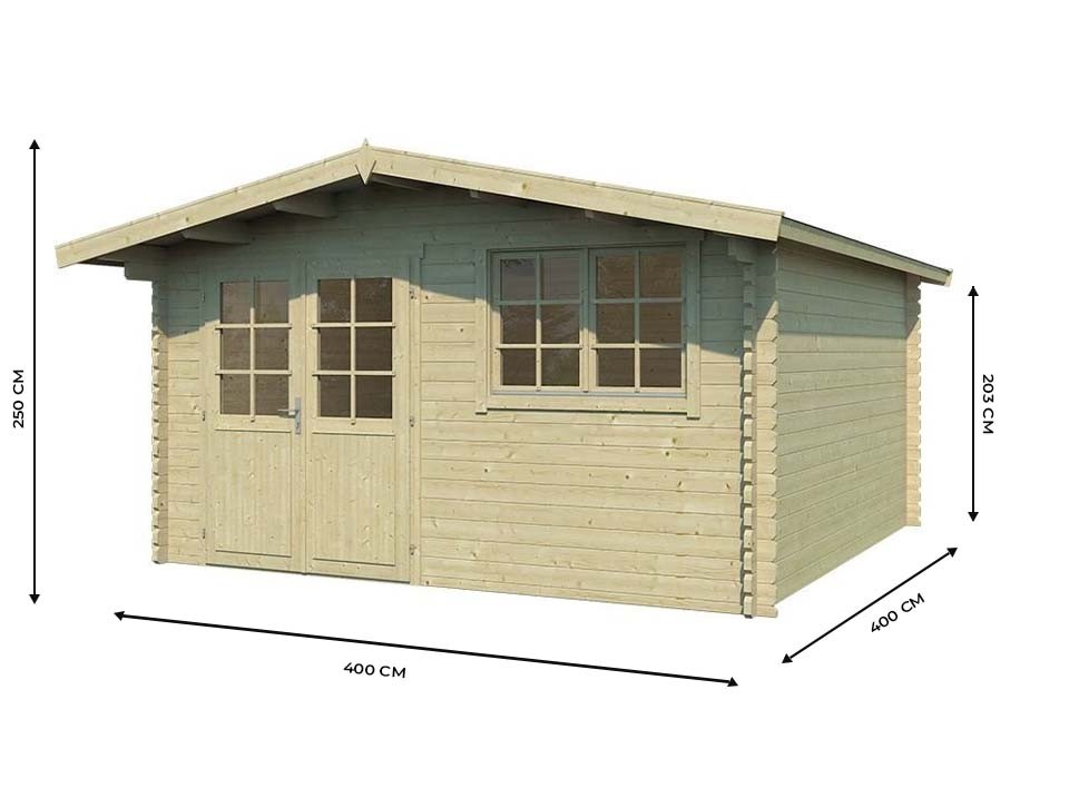 C Chalet Bois/Pod de 16m² (4X4m) fabriqué en épicéa de 44mm - Chalet Bois  BHE Abri de jardin/ Pod de 16 m2 fabriqué en épicéa massifs de 44 mm avec  sa couverture