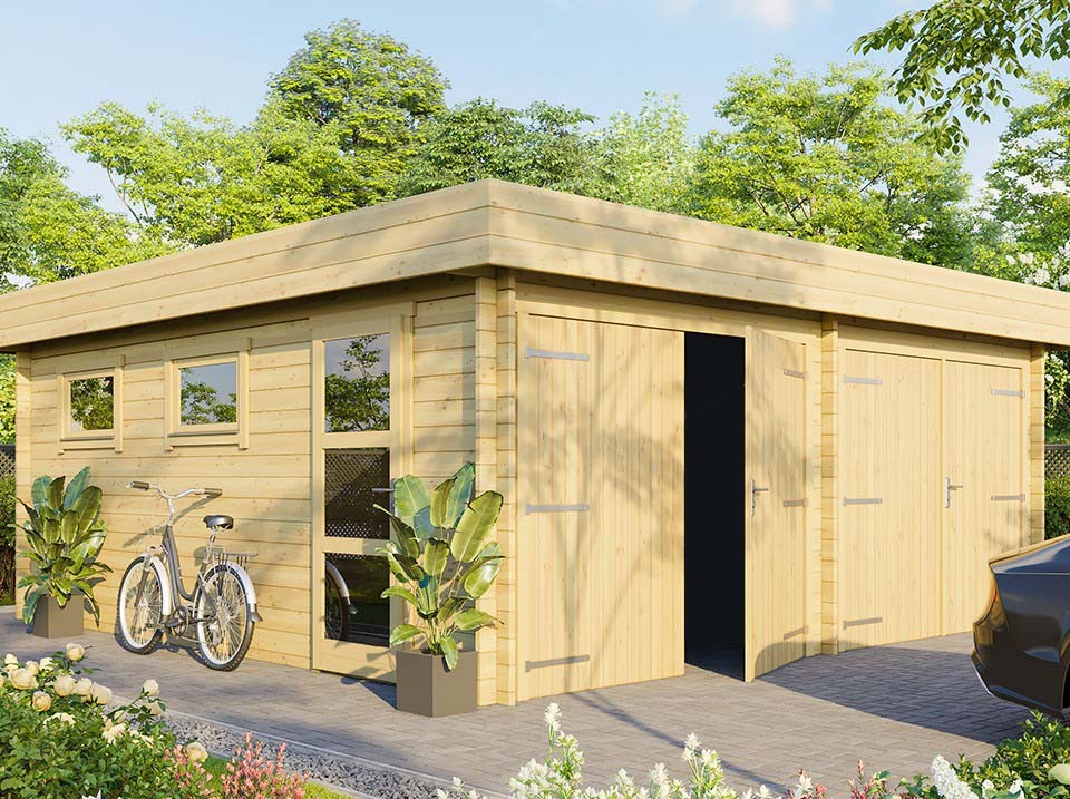 Garage en bois 2 voitures CHAVAGNAC - 44mm porte bois