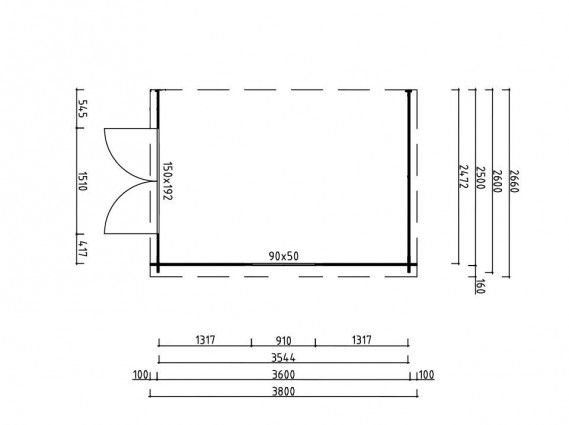 Plan et mesures de l'abri de jardin adossable avec toiture simple pente