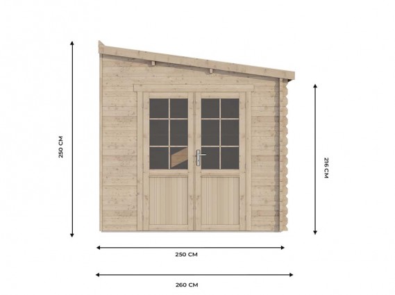 Mesures de la façade de l'abri de jardin adossable avec toiture simple pente