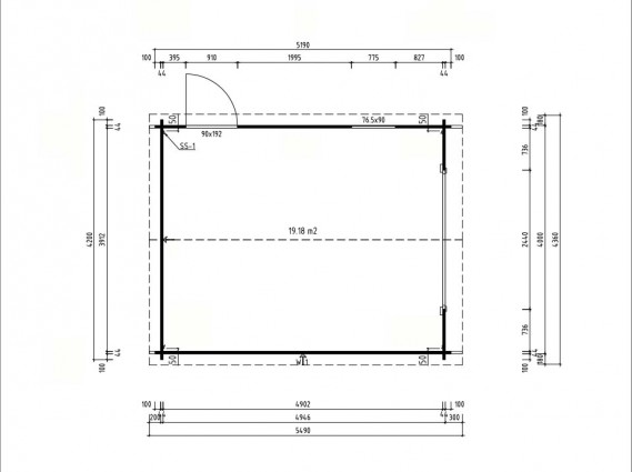 Plan et mesures du garage bois porte sectionnelle
