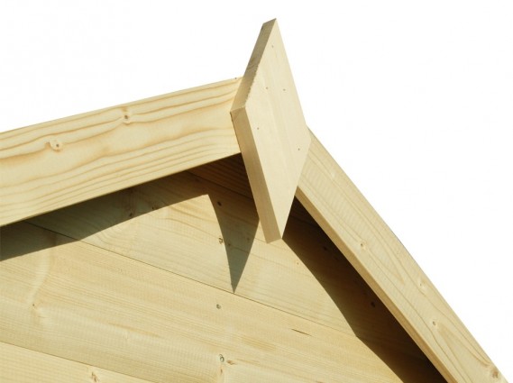 zoom sur l'abri de jardin en bois, toiture double pente