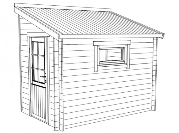 Dessin technique de façade d'abri de jardin adossable pour espace étroit