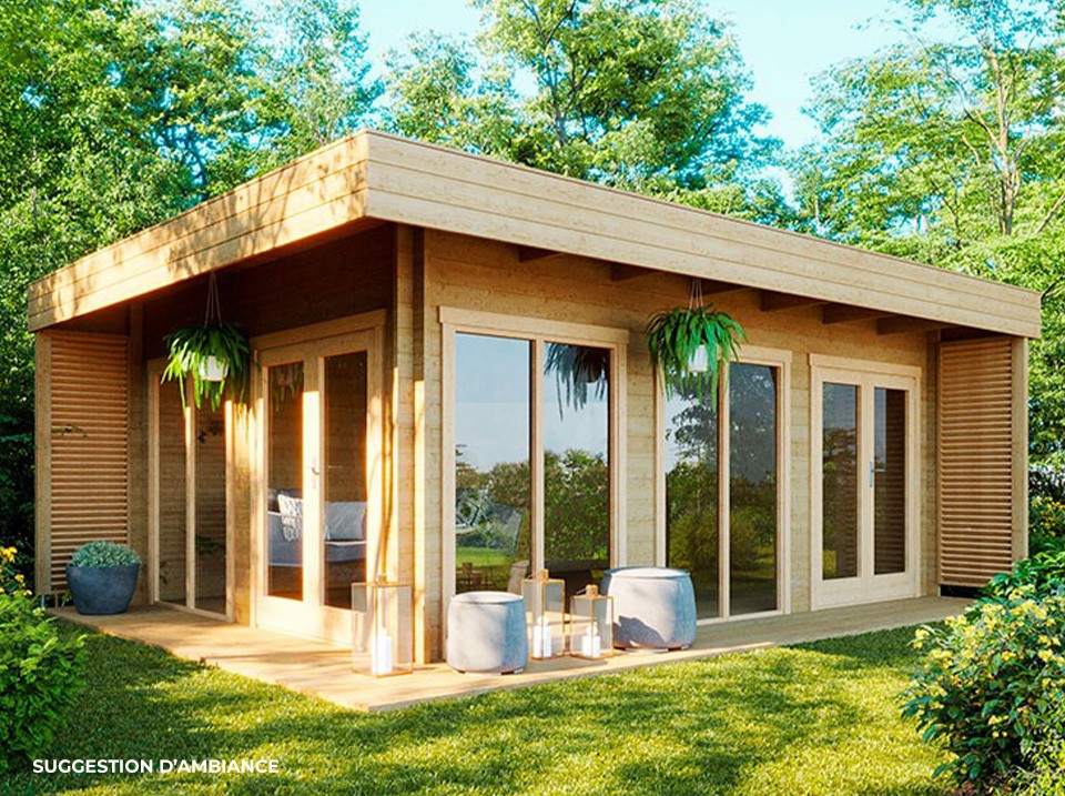 Chalet de Jardin LUMIO 12m2 - Finitions de Qualité Supérieur - Bois de  Epicea - Porte Double - Serrure a Cylindre - Double Vitrage