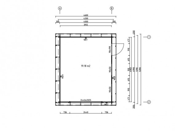 Plan et mesures du garage en bois toit plat