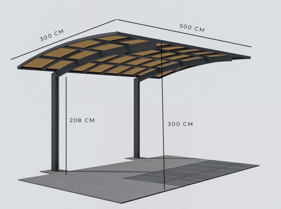 Mesures du carport aluminium BOLTON autoportant sur 2 poteaux