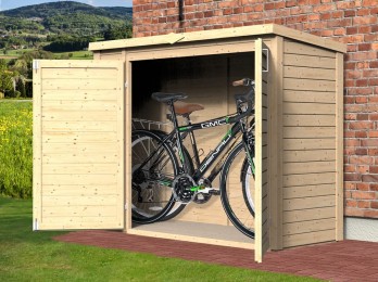 coffre en bois pour vélo 200 x 82 cm porte ouverte