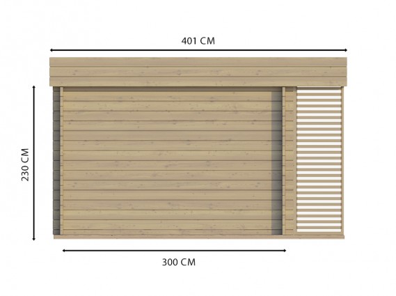 Mesures du dos d'un chalet de jardin LUMIO en épicéa