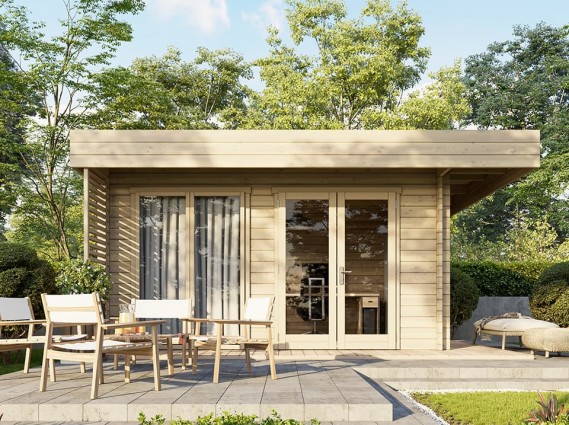 Façade du chalet de jardin LUMIO en épicéa