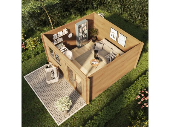 Vue aérienne d'un chalet de jardin bois JULIA en bois d'épicéa