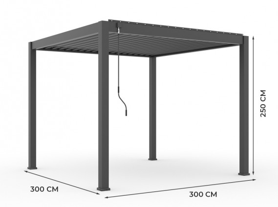 Les mesures d'une pergola bioclimatique vue du côté
