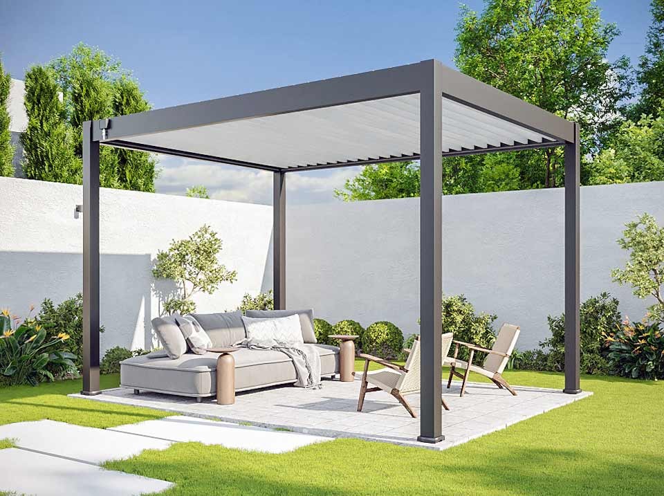 Pergola bioclimatique 3x4 - ECLIPSE 12 anthracite autoportée