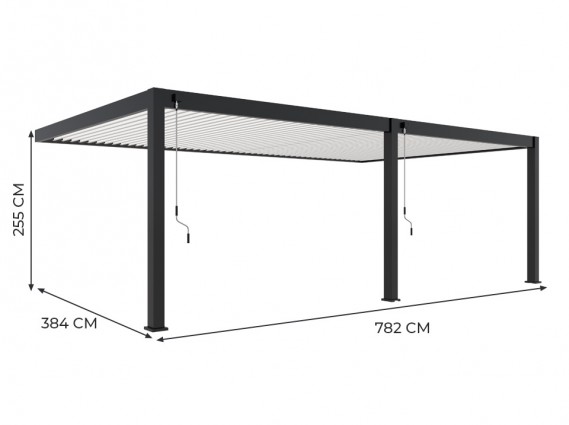 Mesures du plan de côté du pergola bioclimatique HALO adossée