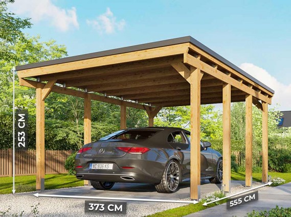 Mesures du carport bois CASTELLANE avec 3 panneaux latéraux