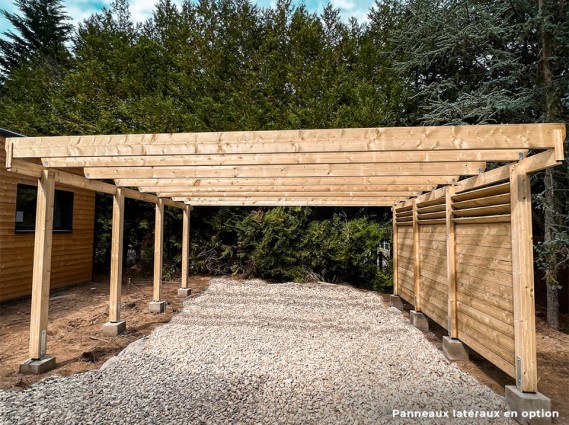 Photo d'un Carport bois 2 voitures en cours d'installation