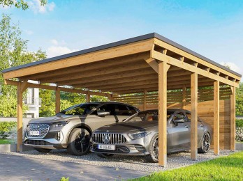 Carport bois 2 voitures avec panneau de fond