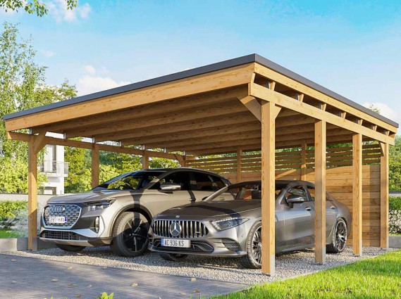 Carport bois 2 voitures avec panneau de fond