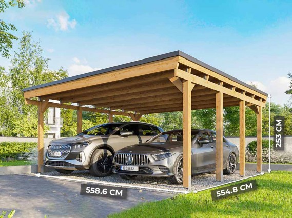 Carport en bois CASTELLANE 558x555 cm pour 2 voitures