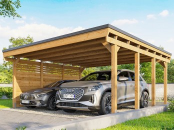 Carport 2 voitures autoporté en bois d'Europe du Nord lamellé