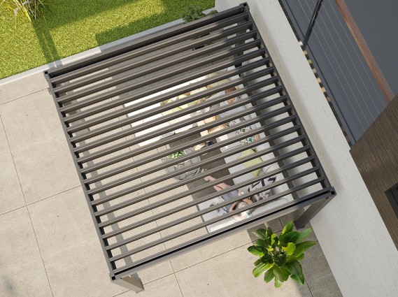 Pergola bioclimatique dans un environnement ensoleillé vue aérienne