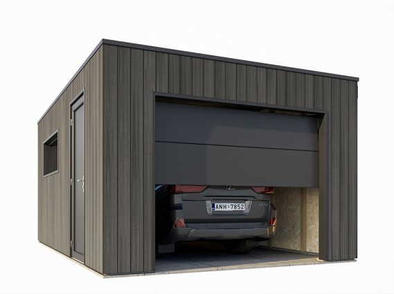 Garage en bois composite couleur gris ardoise avec porte sectionnelle