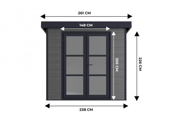 Mesures de la façade l'abri de jardin composite ALMA