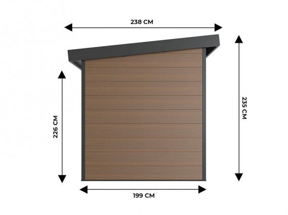 Mesures du côté de l'abri de jardin composite 5m2 brun
