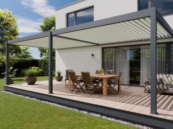 Pergola bioclimatique HALO anthracite adossée