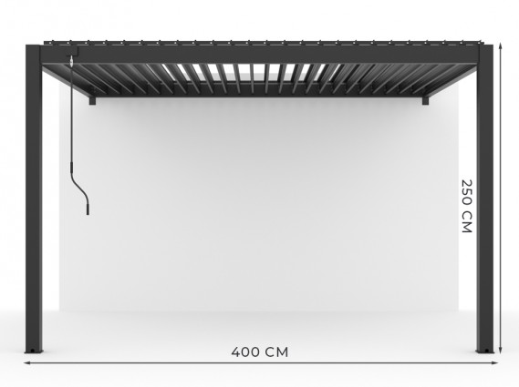 Mesures d'une pergola bioclimatique adossé Zenith 3x4m vue de face