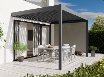 Pergola bioclimatique adossé Zenith 3x4m avec store latéral