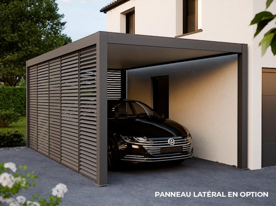 Carport design autoporté avec panneaux vénitien lames horizontales