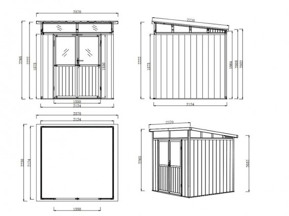 Plan et mesures de l'Abri de jardin composite avec simple pente
