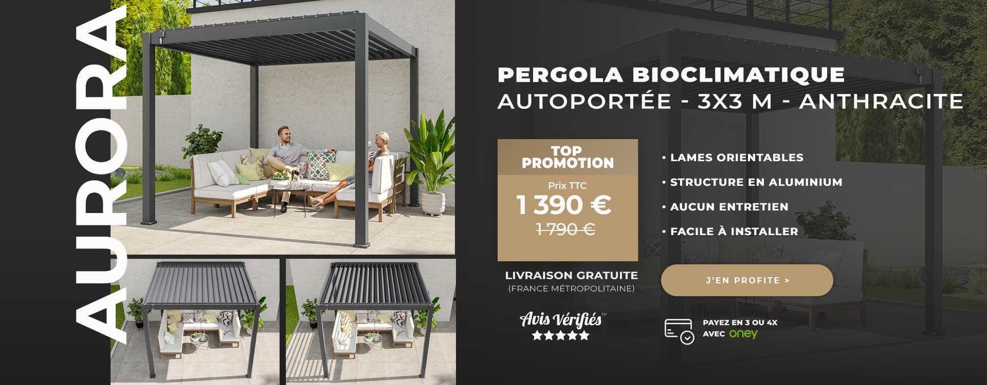 Pergola aluminium bioclimatique autoportante promo